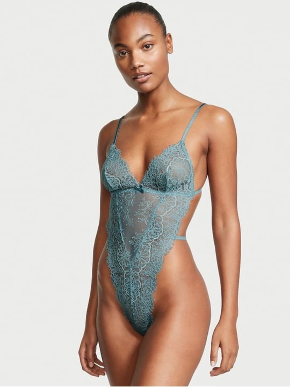 ⭐️NWT⭐️ Victoria’s Secret Very Sexy Strappy Lace Teddy Bodysuit, Sheer Lace Teal